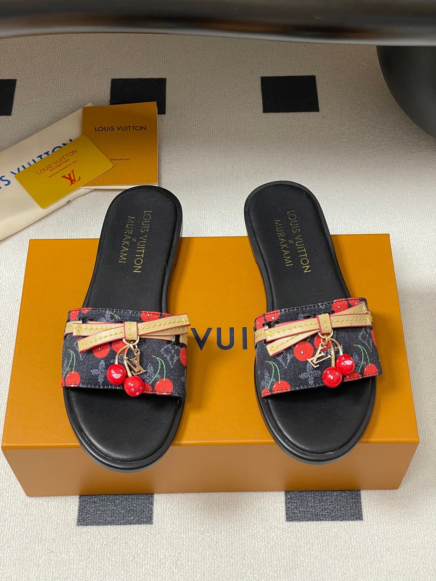 25ss new spring and summer classic monogram elements with cherry pendant flat sandals