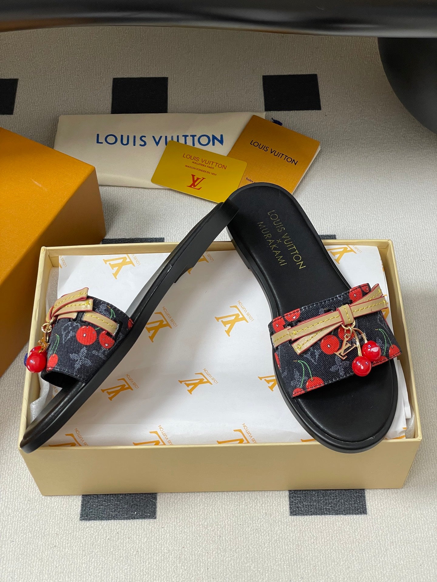 25ss new spring and summer classic monogram elements with cherry pendant flat sandals