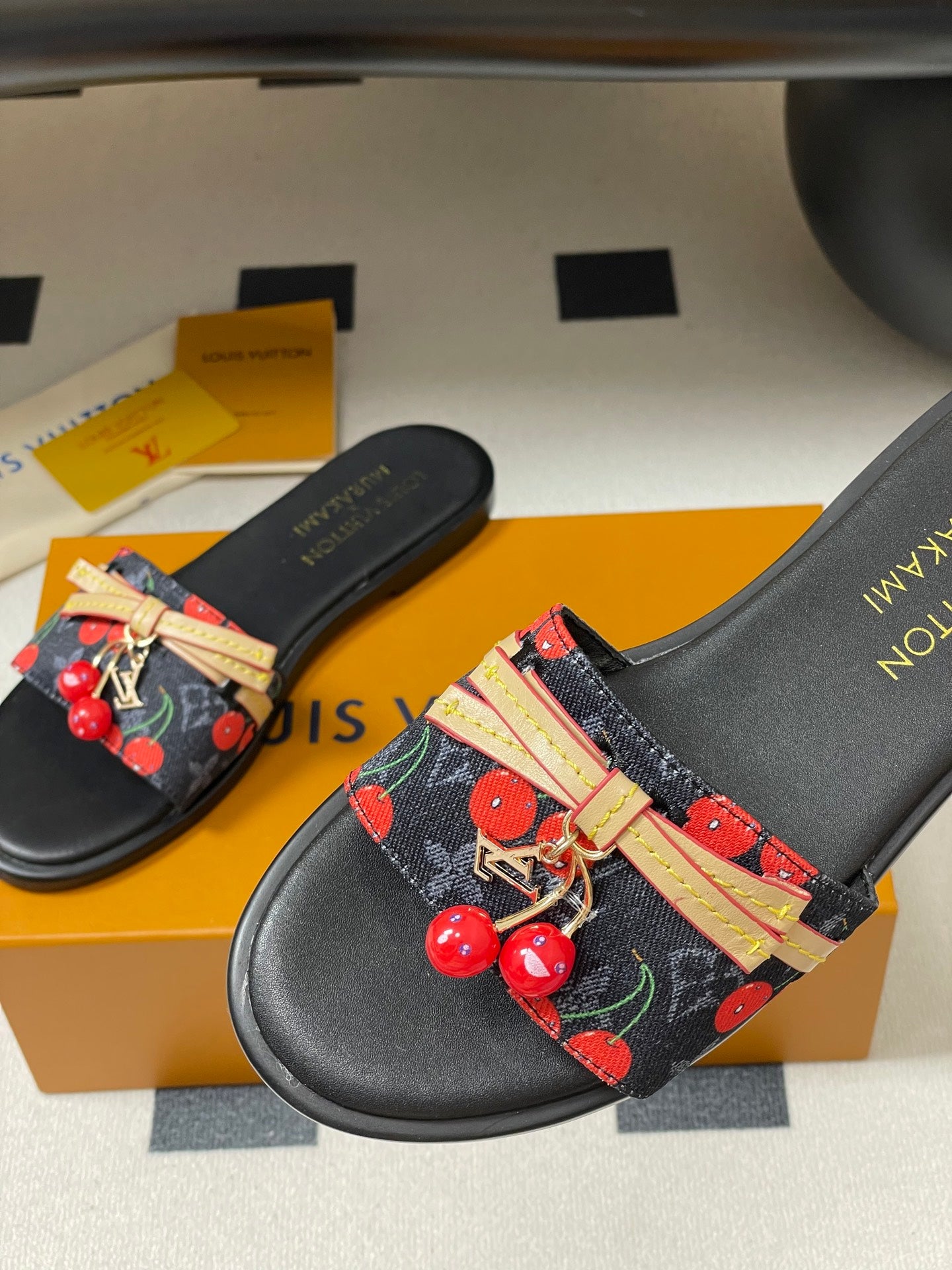 25ss new spring and summer classic monogram elements with cherry pendant flat sandals