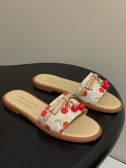 25ss new spring and summer classic monogram elements with cherry pendant flat sandals