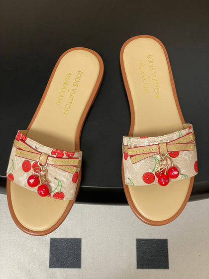 25ss new spring and summer classic monogram elements with cherry pendant flat sandals
