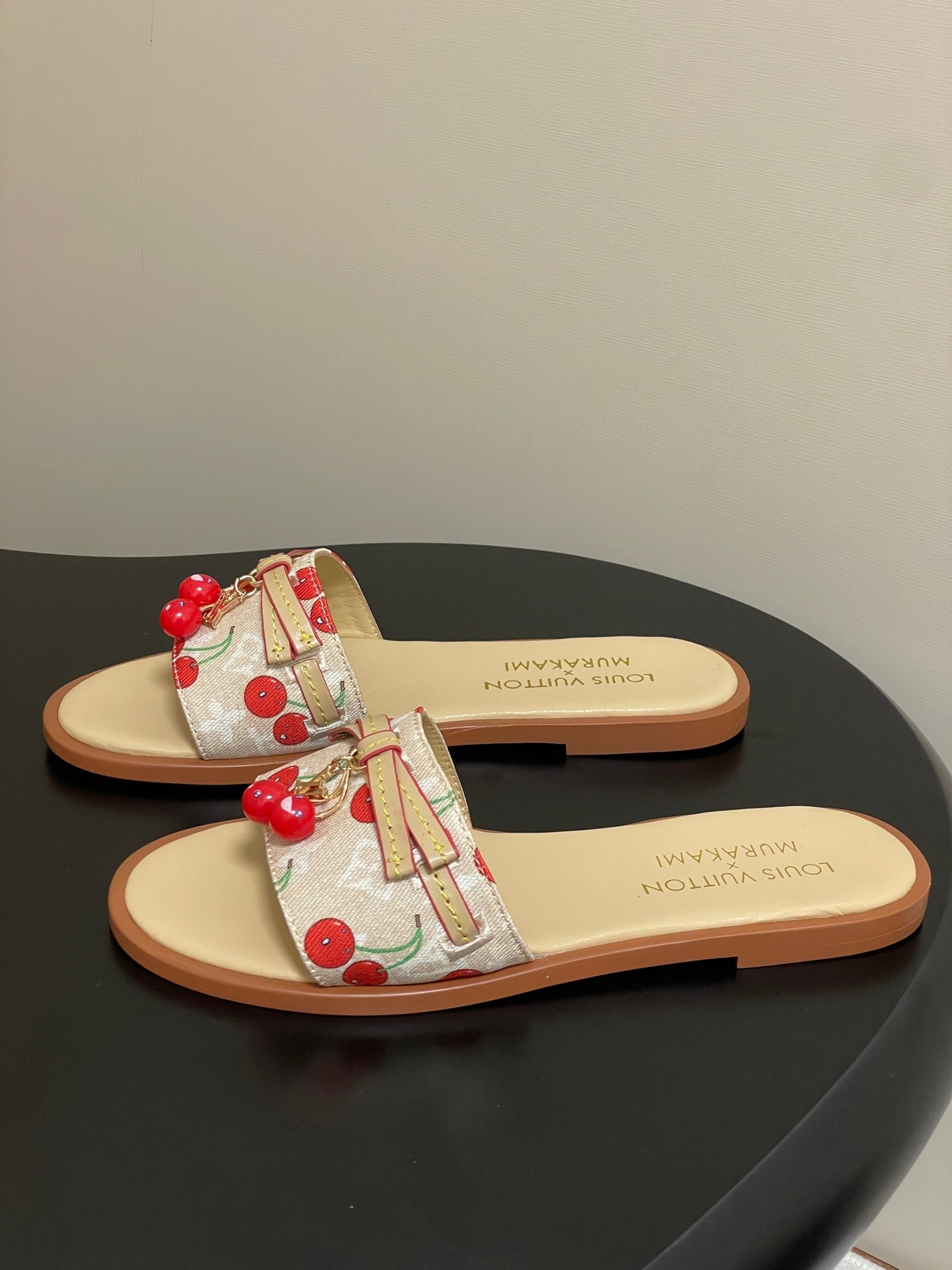 25ss new spring and summer classic monogram elements with cherry pendant flat sandals