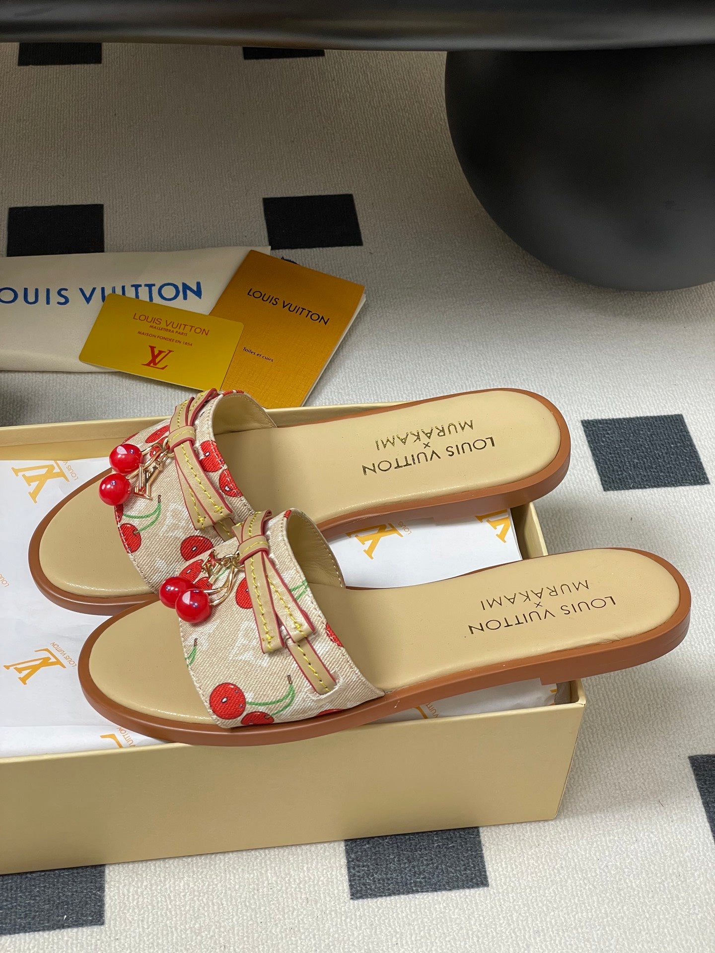 25ss new spring and summer classic monogram elements with cherry pendant flat sandals