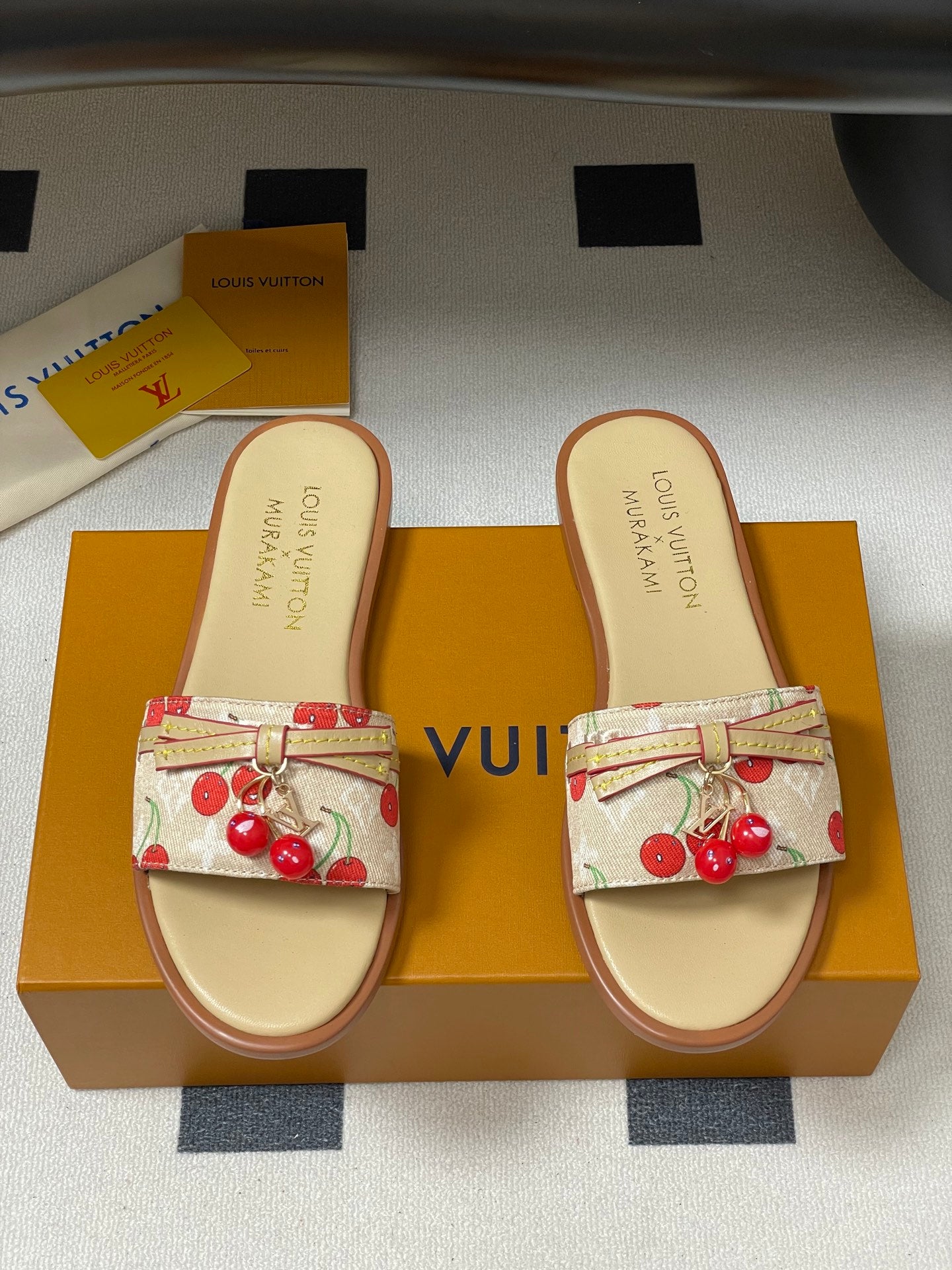 25ss new spring and summer classic monogram elements with cherry pendant flat sandals