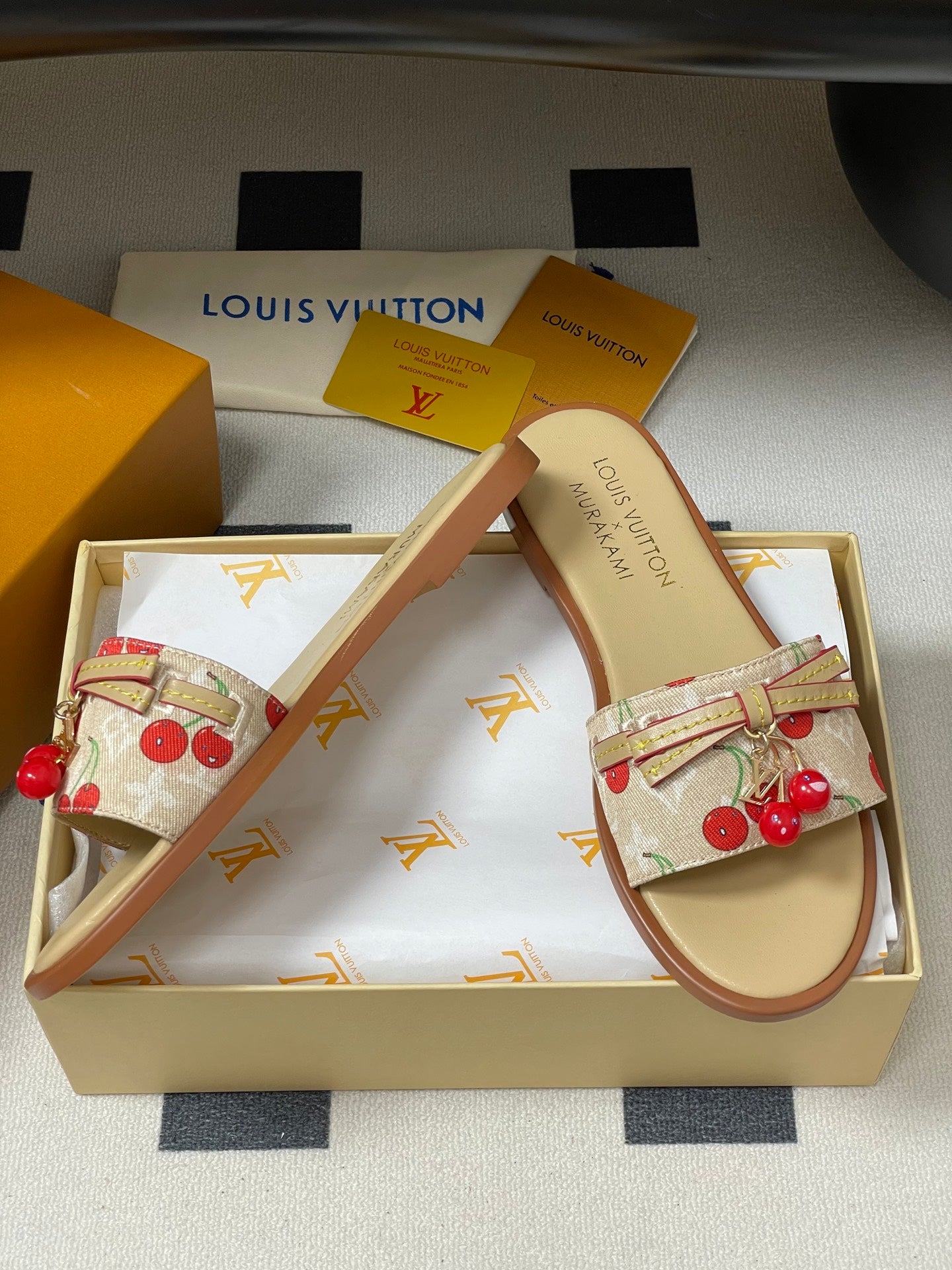 25ss new spring and summer classic monogram elements with cherry pendant flat sandals