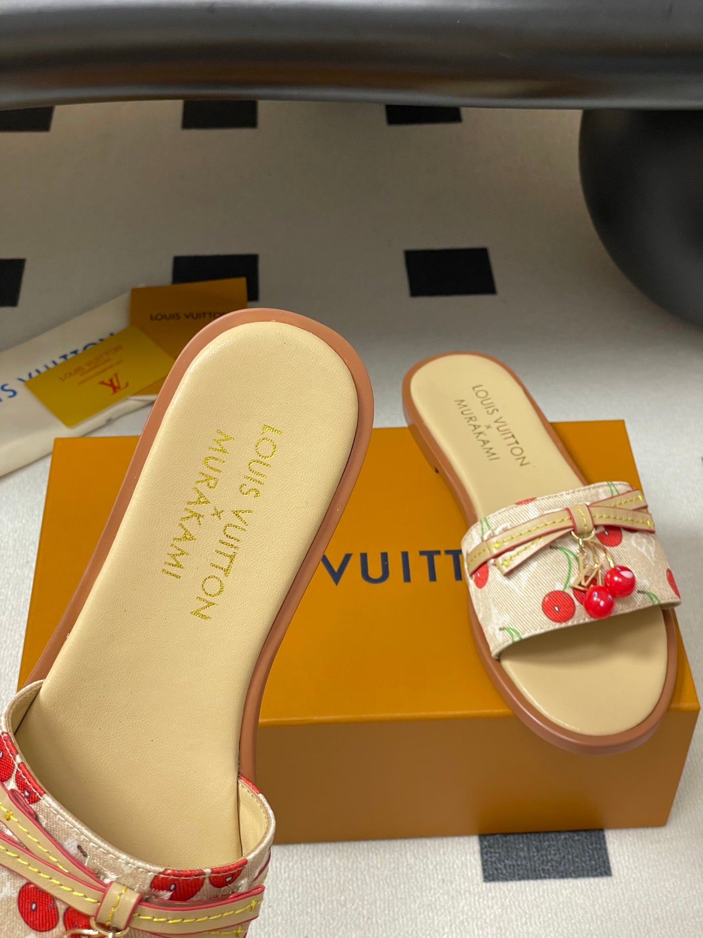 25ss new spring and summer classic monogram elements with cherry pendant flat sandals