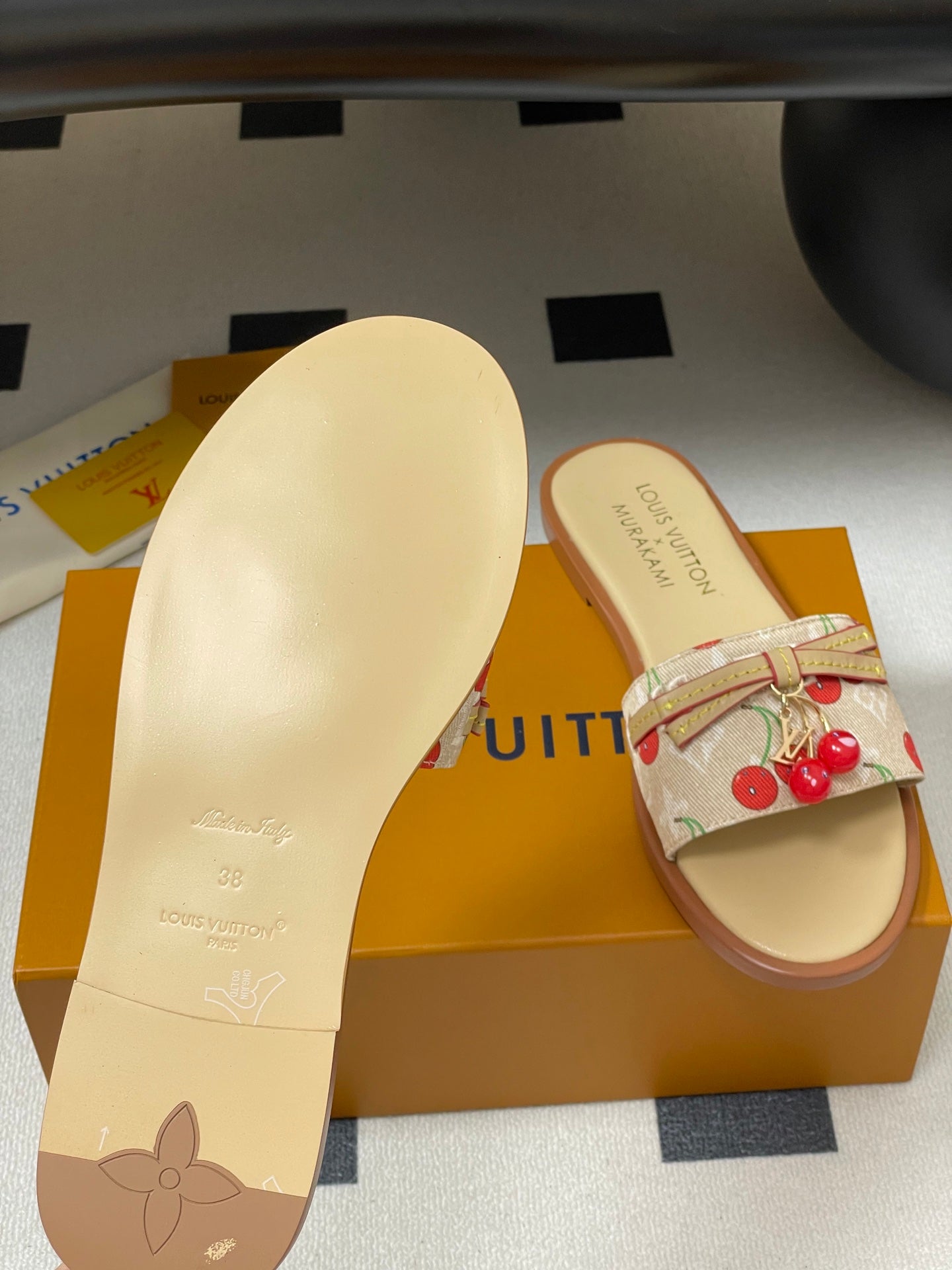 25ss new spring and summer classic monogram elements with cherry pendant flat sandals