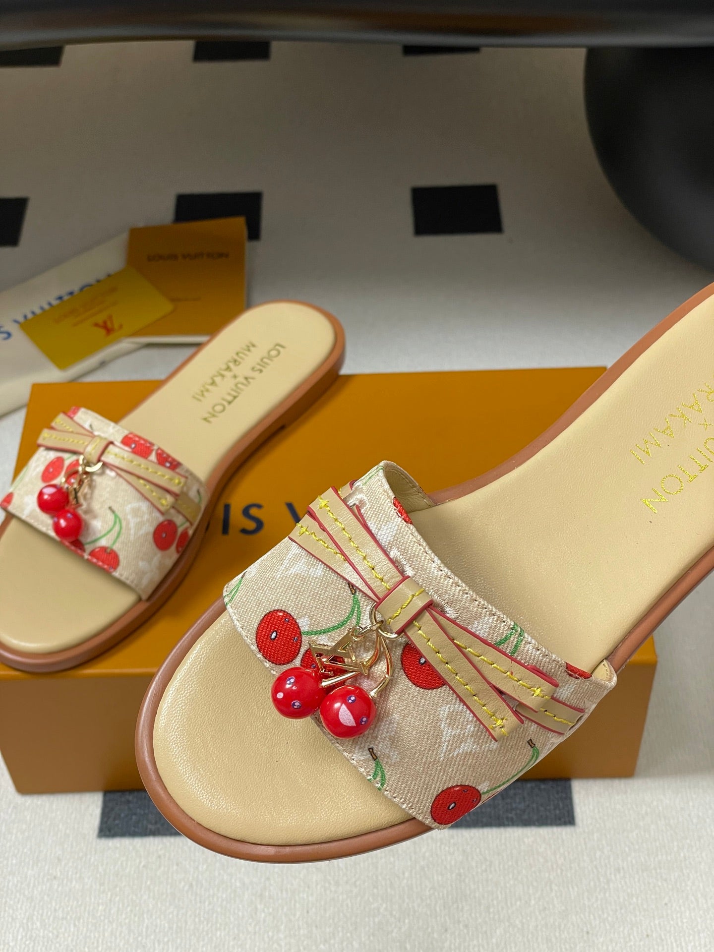 25ss new spring and summer classic monogram elements with cherry pendant flat sandals