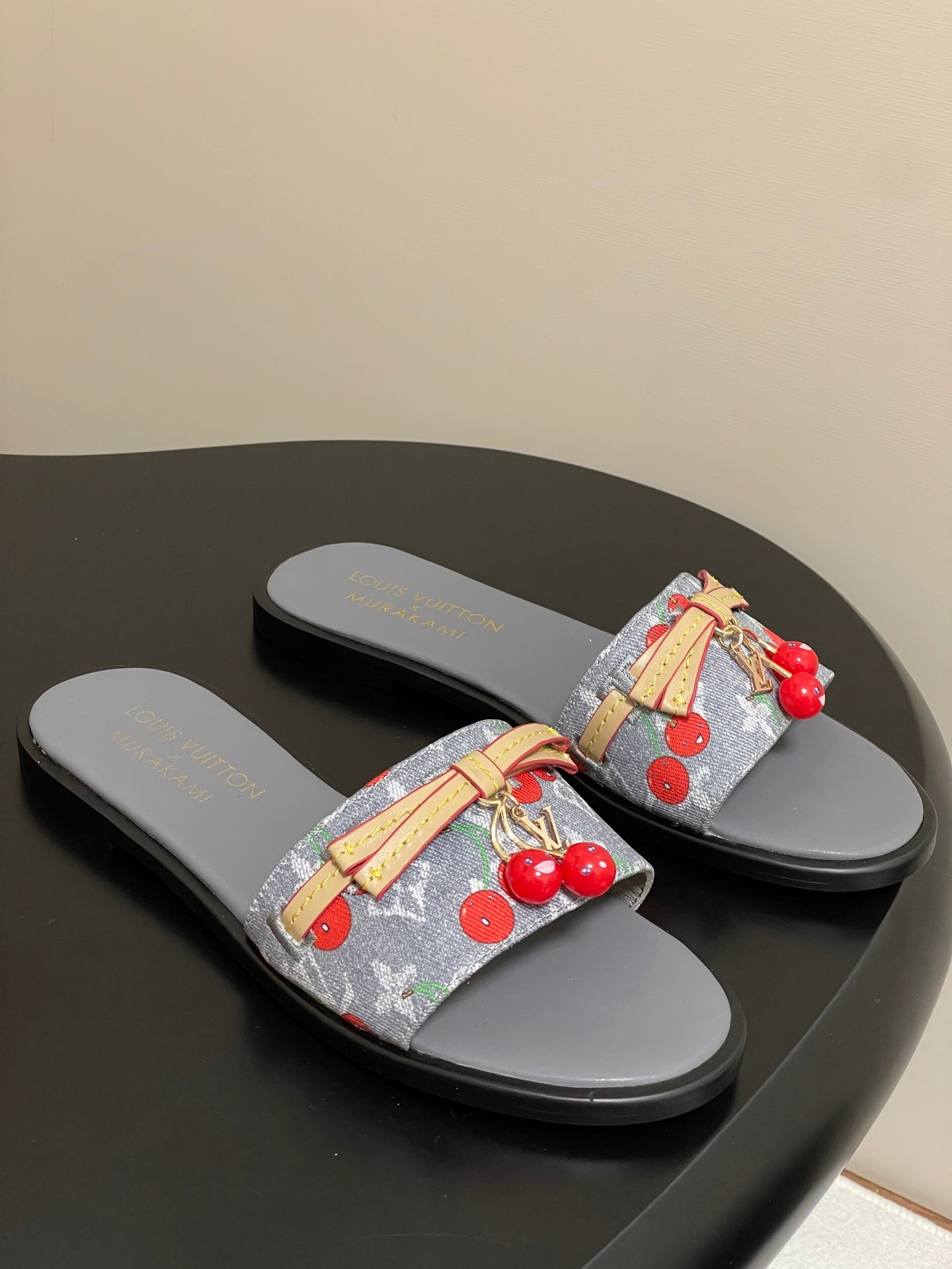 25ss new spring and summer classic monogram elements with cherry pendant flat sandals
