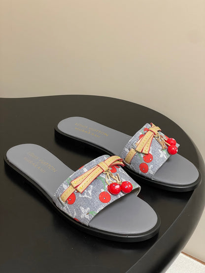 25ss new spring and summer classic monogram elements with cherry pendant flat sandals