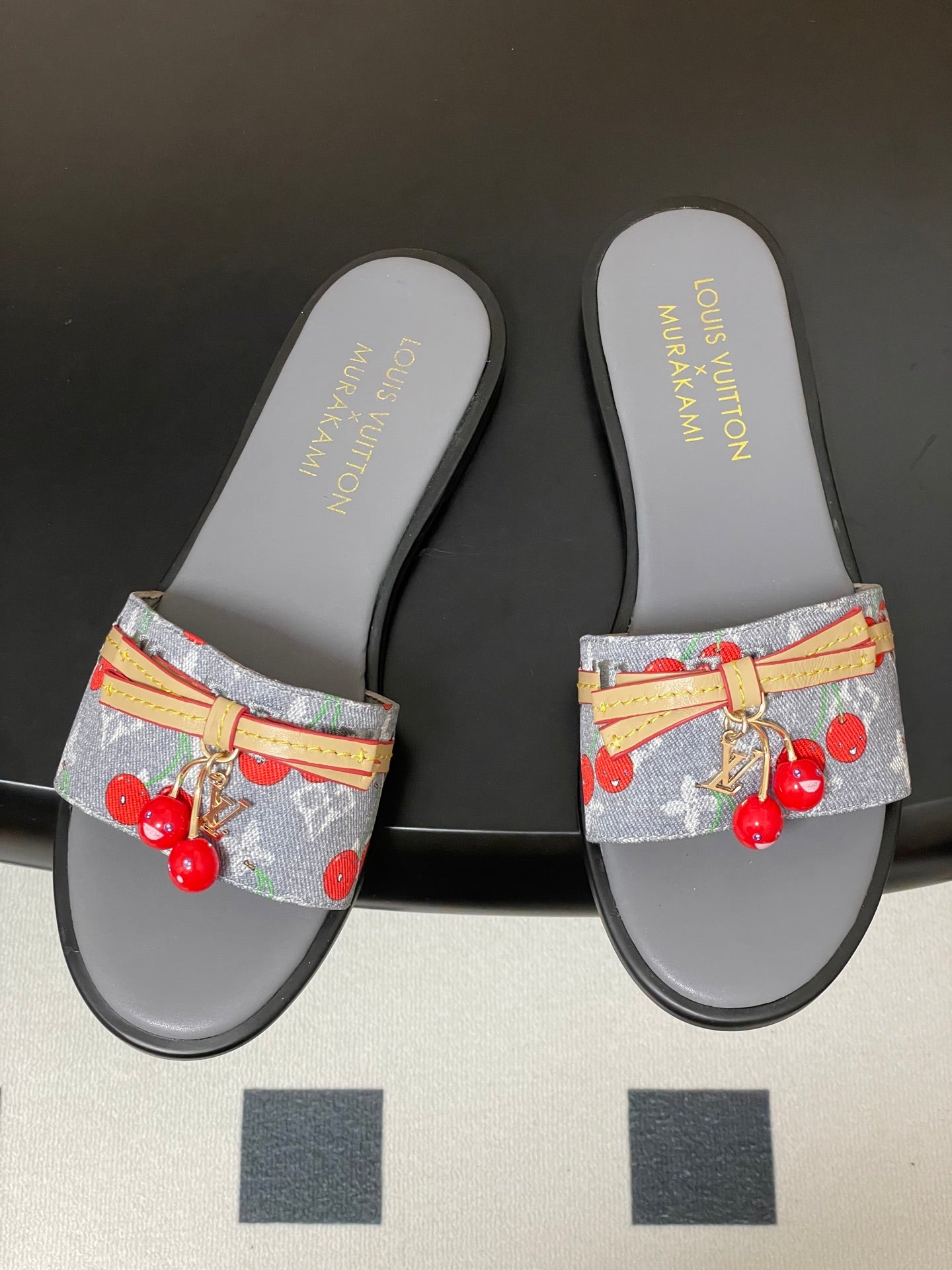 25ss new spring and summer classic monogram elements with cherry pendant flat sandals