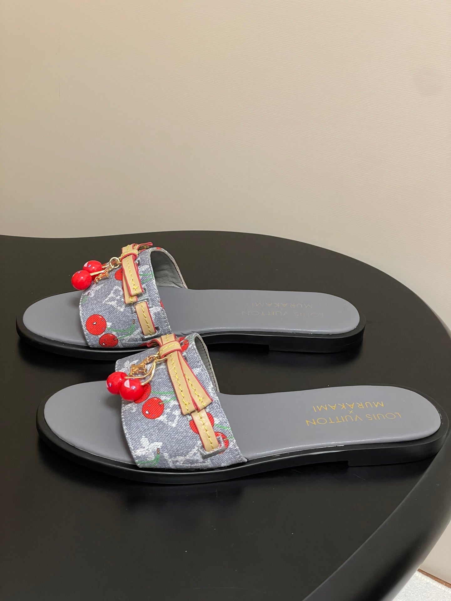 25ss new spring and summer classic monogram elements with cherry pendant flat sandals