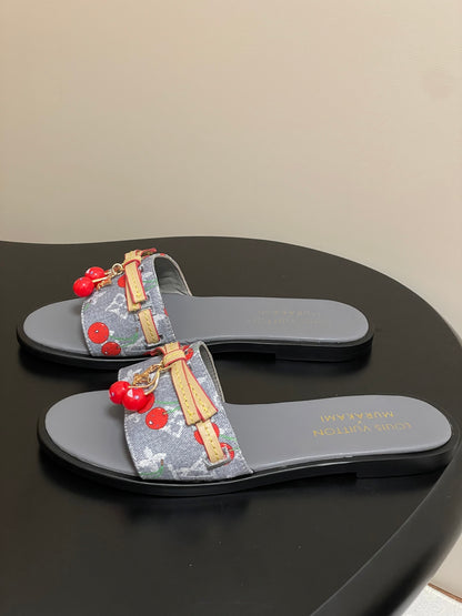 25ss new spring and summer classic monogram elements with cherry pendant flat sandals