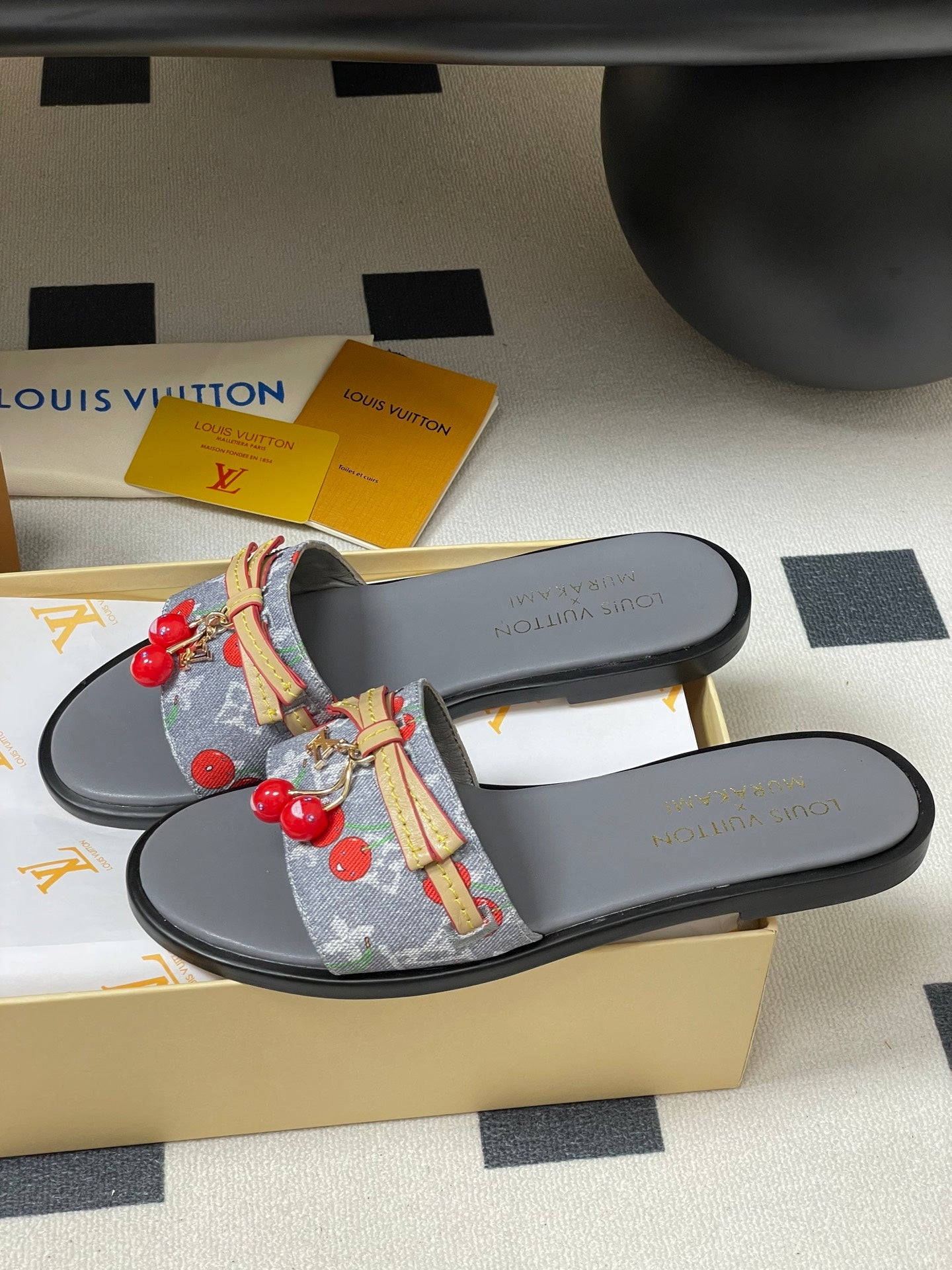 25ss new spring and summer classic monogram elements with cherry pendant flat sandals