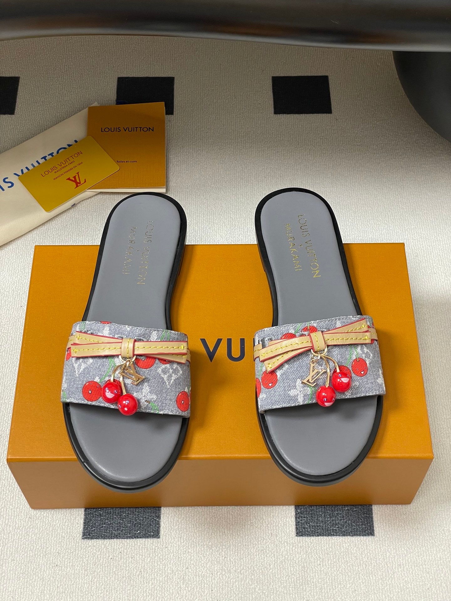 25ss new spring and summer classic monogram elements with cherry pendant flat sandals