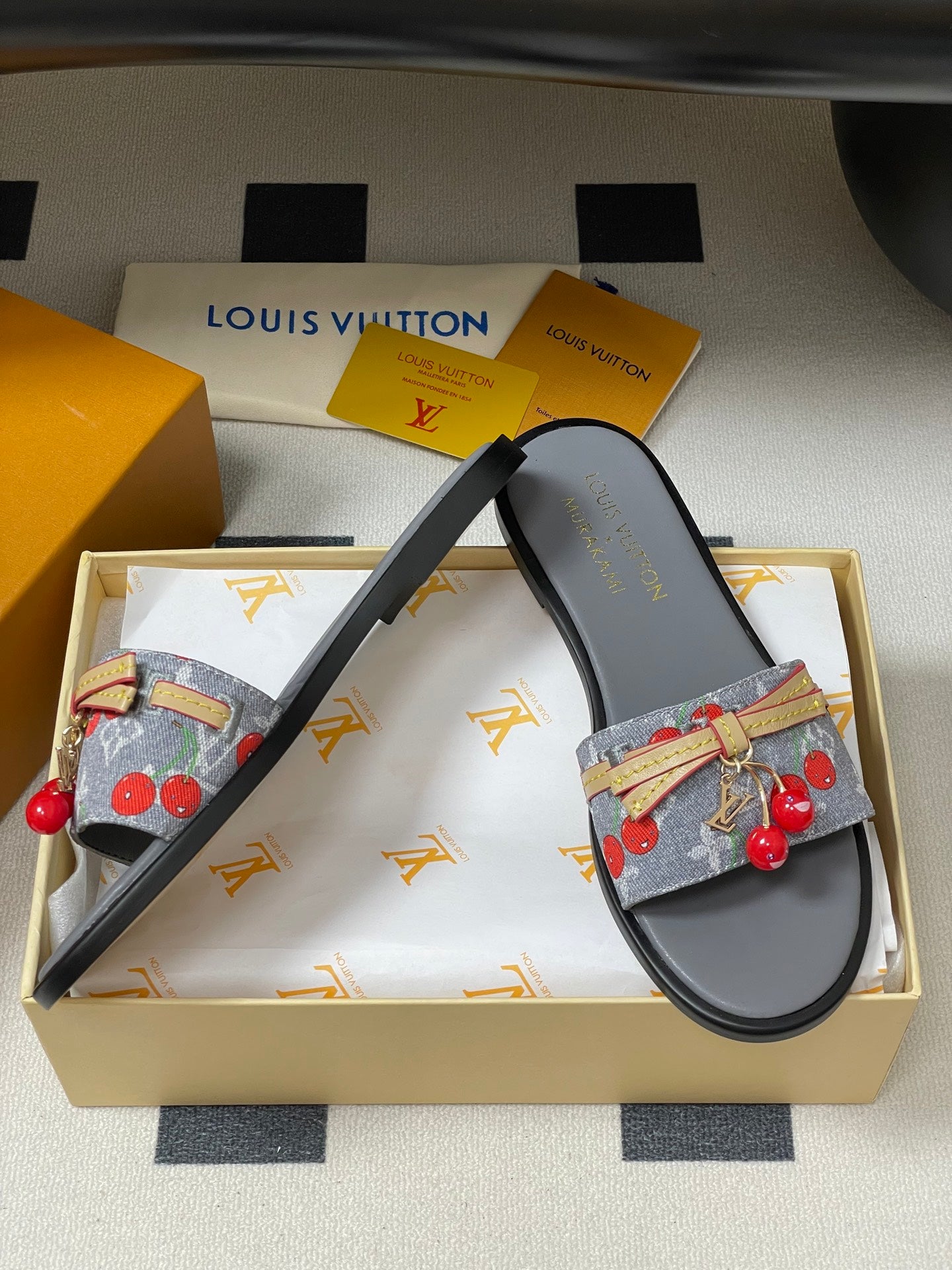 25ss new spring and summer classic monogram elements with cherry pendant flat sandals