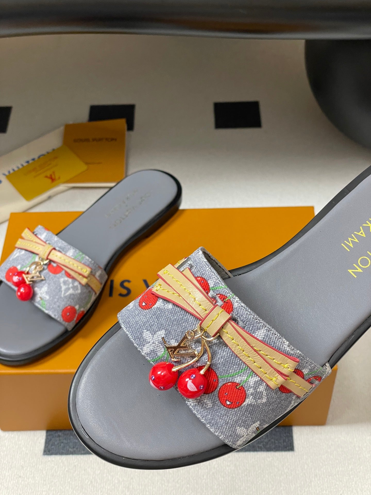 25ss new spring and summer classic monogram elements with cherry pendant flat sandals