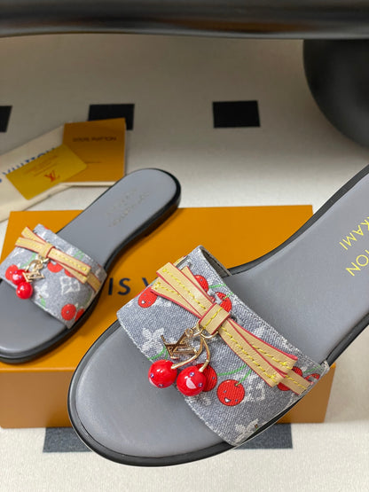 25ss new spring and summer classic monogram elements with cherry pendant flat sandals