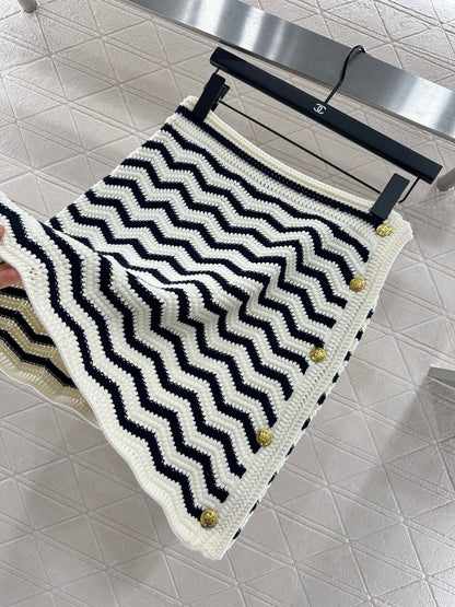 2025 Autumn New Striped Knitted Cardigan Short Skirt Set
