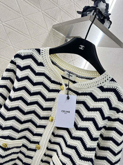 2025 Autumn New Striped Knitted Cardigan Short Skirt Set