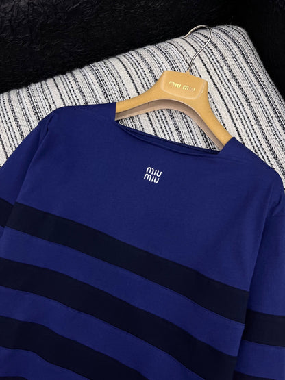 25 Autumn New Square Neck Embroidered Striped Long Sleeve T-shirt