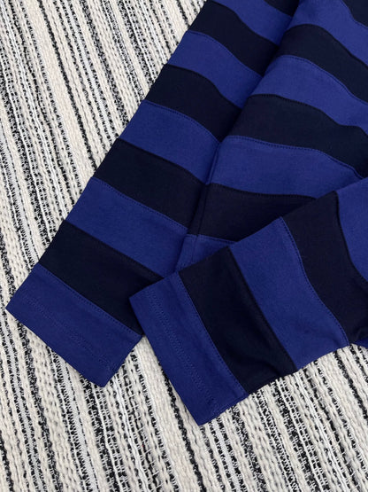 25 Autumn New Square Neck Embroidered Striped Long Sleeve T-shirt