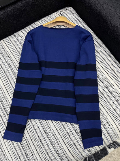 25 Autumn New Square Neck Embroidered Striped Long Sleeve T-shirt