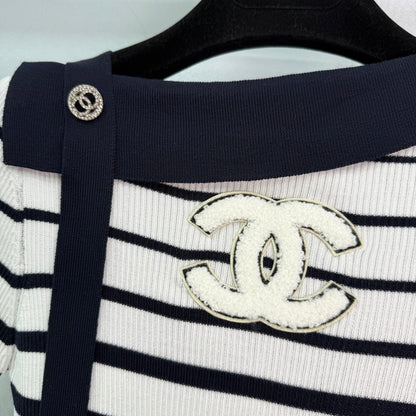 2025 Early Autumn New Ribbon Knitted Striped Short Sleeves