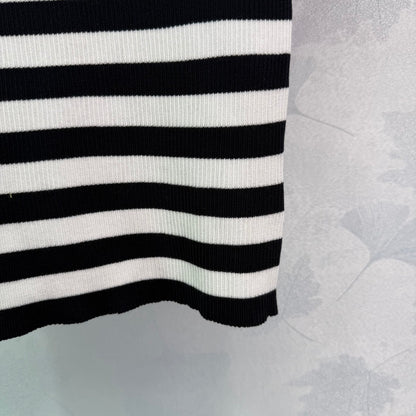 2025 Early Autumn New Ribbon Knitted Striped Short Sleeves