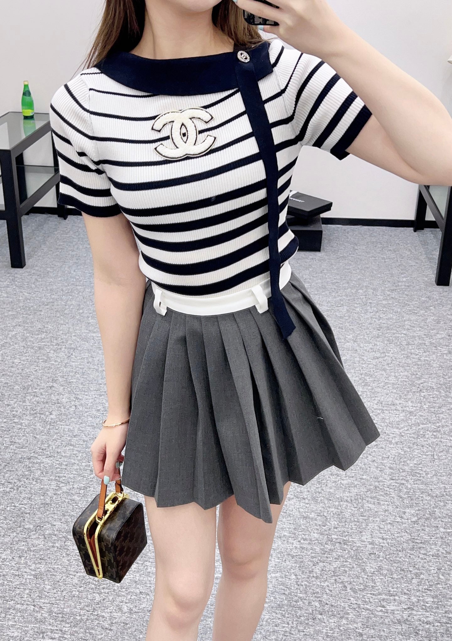 2025 Early Autumn New Ribbon Knitted Striped Short Sleeves