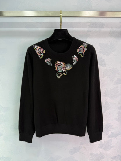 25 New autumn heavy beaded round neck sweater