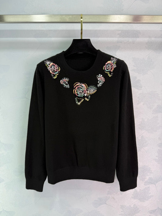 25 New autumn heavy beaded round neck sweater