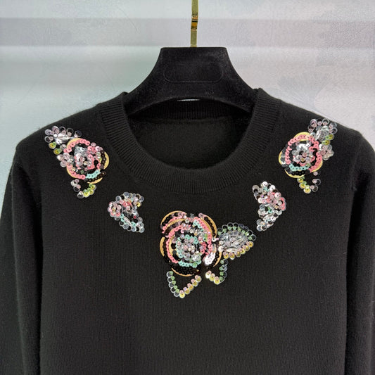 25 New autumn heavy beaded round neck sweater