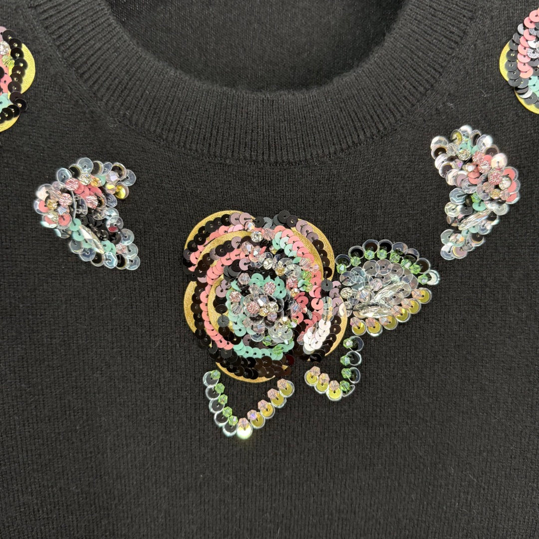 25 New autumn heavy beaded round neck sweater