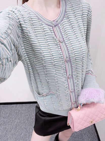 2025 Autumn New Striped knitted cardigan