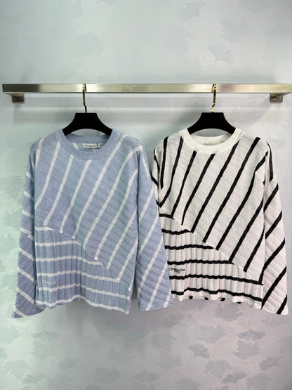 2025 Autumn New Fake two-piece patchwork diagonal striped knitted long sleeves