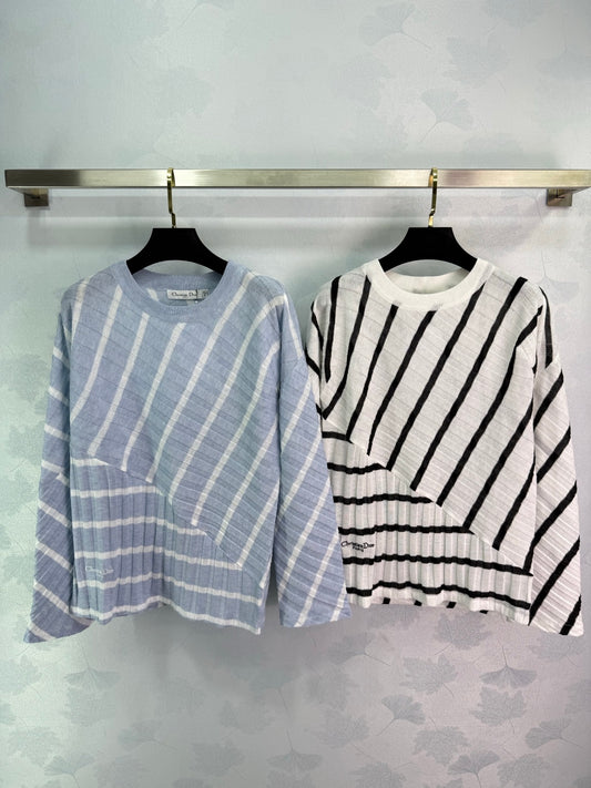 2025 Autumn New Fake two-piece patchwork diagonal striped knitted long sleeves