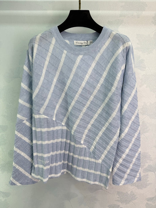 2025 Autumn New Fake two-piece patchwork diagonal striped knitted long sleeves
