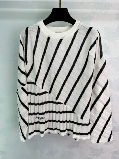 2025 Autumn New Fake two-piece patchwork diagonal striped knitted long sleeves