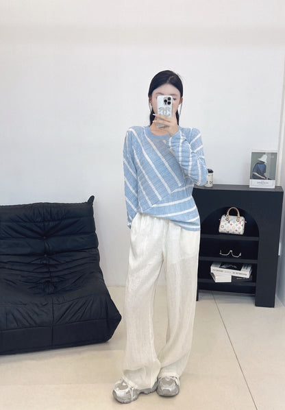 2025 Autumn New Fake two-piece patchwork diagonal striped knitted long sleeves