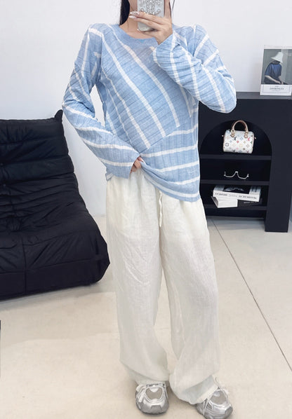 2025 Autumn New Fake two-piece patchwork diagonal striped knitted long sleeves