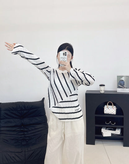 2025 Autumn New Fake two-piece patchwork diagonal striped knitted long sleeves