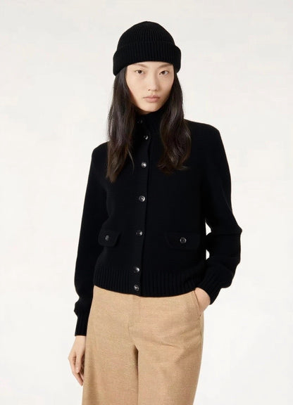 LOR 25 Autumn and Winter Lambskin Trim Leather Button Pure Cashmere Jacket