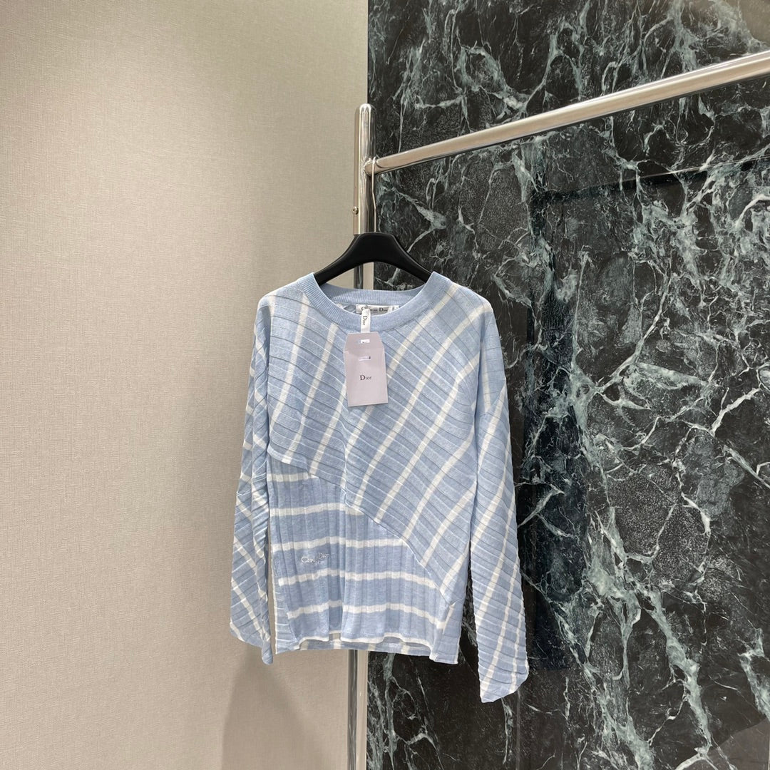 D 25 Early Autumn New Style Fake Two-piece Splicing Diagonal Stripe Knitted Long Sleeves