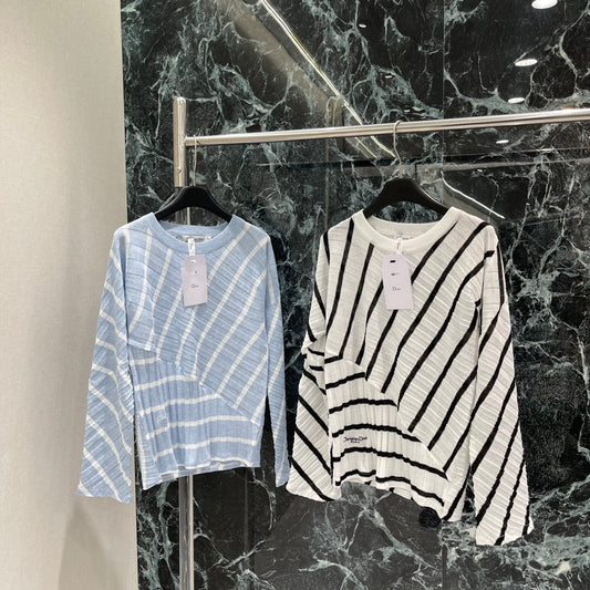 D 25 Early Autumn New Style Fake Two-piece Splicing Diagonal Stripe Knitted Long Sleeves