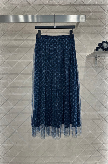 2025 Autumn New  high waist double layer long gauze skirt