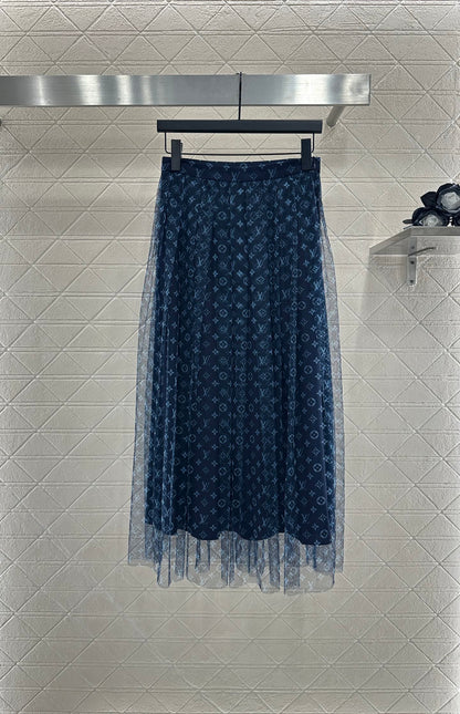 2025 Autumn New  high waist double layer long gauze skirt