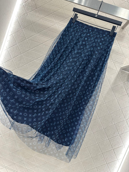 2025 Autumn New  high waist double layer long gauze skirt