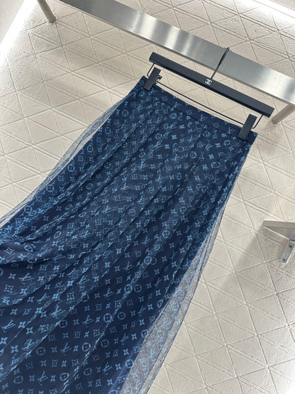 2025 Autumn New  high waist double layer long gauze skirt