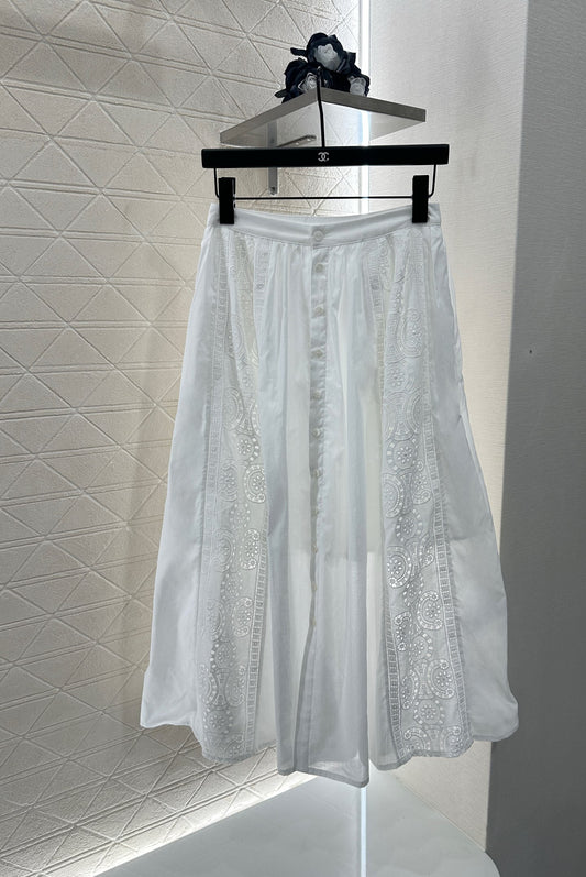 2025 autumn new embroidery hollow midi skirt